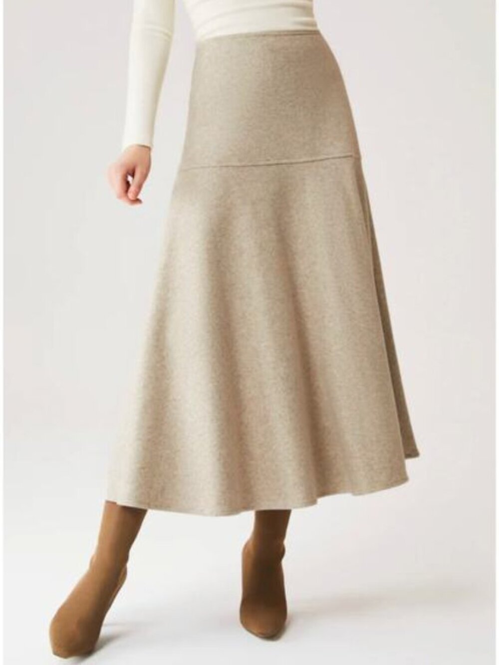 OGL FuzzLuxe Flared Maxi Skirt Heather Beige Cashmere Like Size Medium Tan